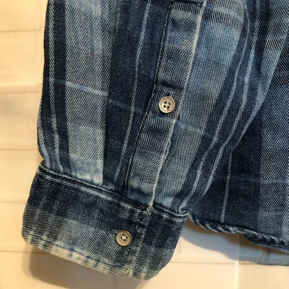True Religion Men's Blue Slim Flannel Western Button Front Long Sleeve Shirt 2XL - Picture 9 of 12